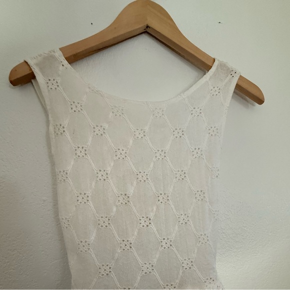 ZARA White Eyelet Cotton Midi Dress Open Back Tiered Drop Waist Size M Rare - Picture 7 of 9